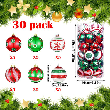30 Pcs Christmas Ball Ornaments Red Green Hanging Christmas Ball Ornaments Decorations (Cute, Red, Green and White)